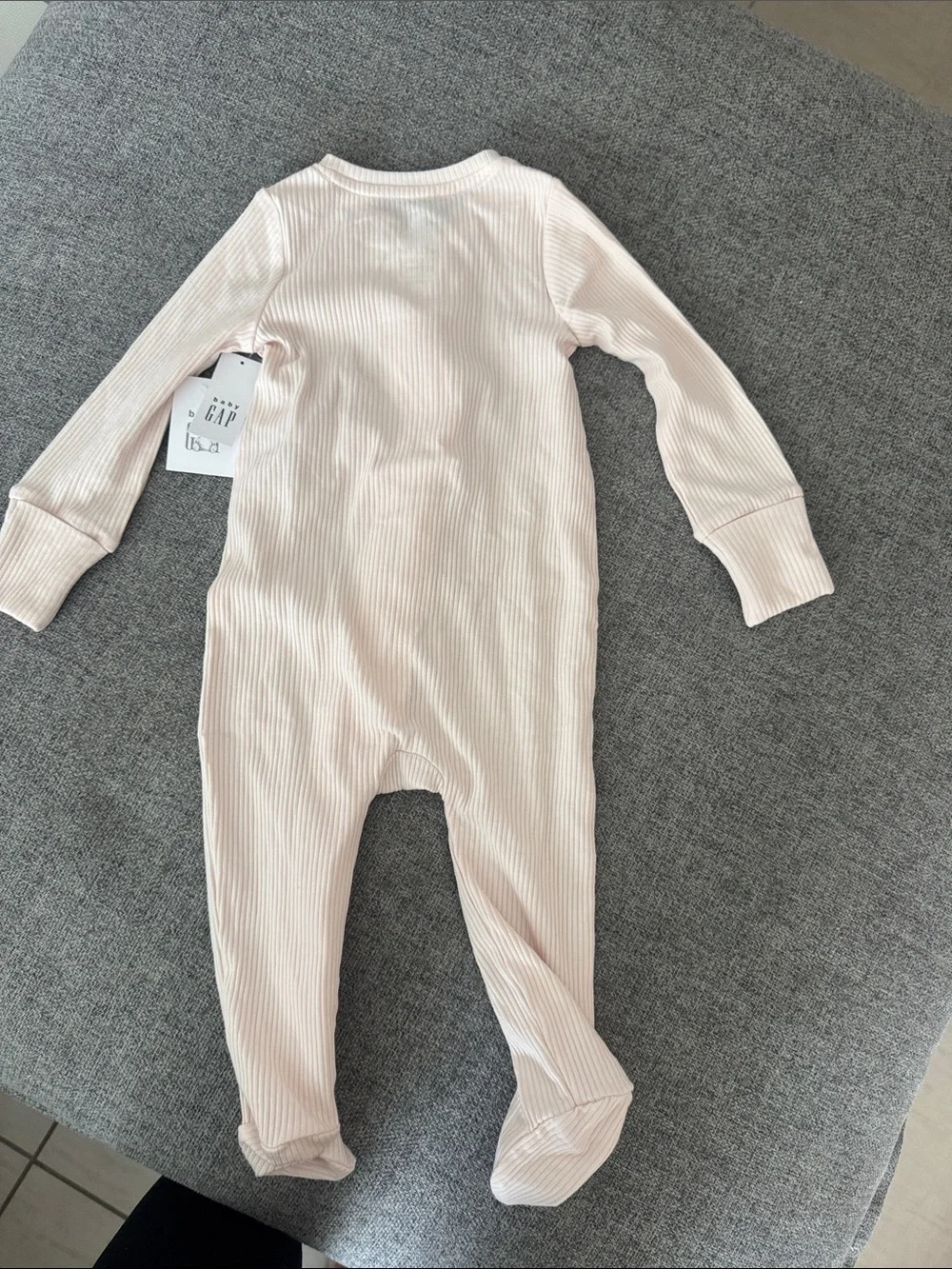 GAP Pink Ribbed Baby One-Piece Footed Ruffle Trim